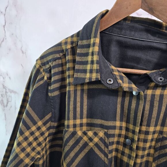 Subaru Shirt Mens Large Black Yellow Plaid SButton Up Long Flannel Lightweight - Picture 2 of 15